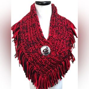 UGA Cable Knit Button Collar Scarf Red Black Silver-tone “G” Logo Soft Cozy Warm